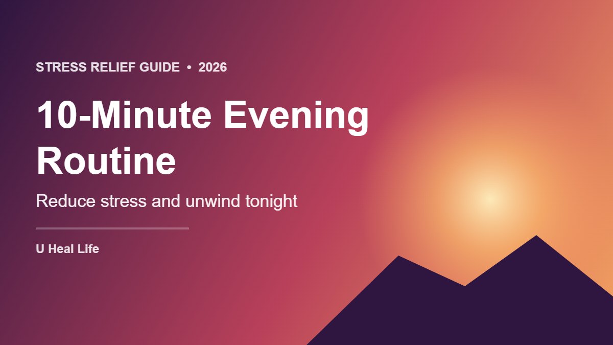 Warm sunset over hills with the text 10-Minute Evening Routine: reduce stress and unwind tonight