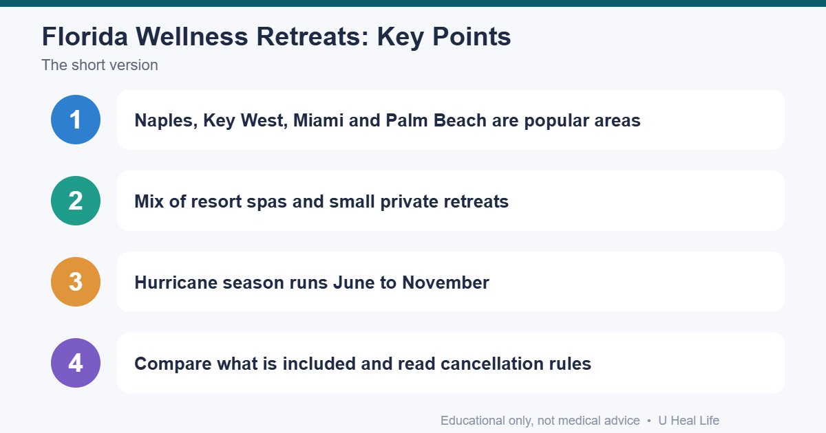 Florida wellness retreat key points: areas to look, what is included, hurricane season, check cancellation and reviews