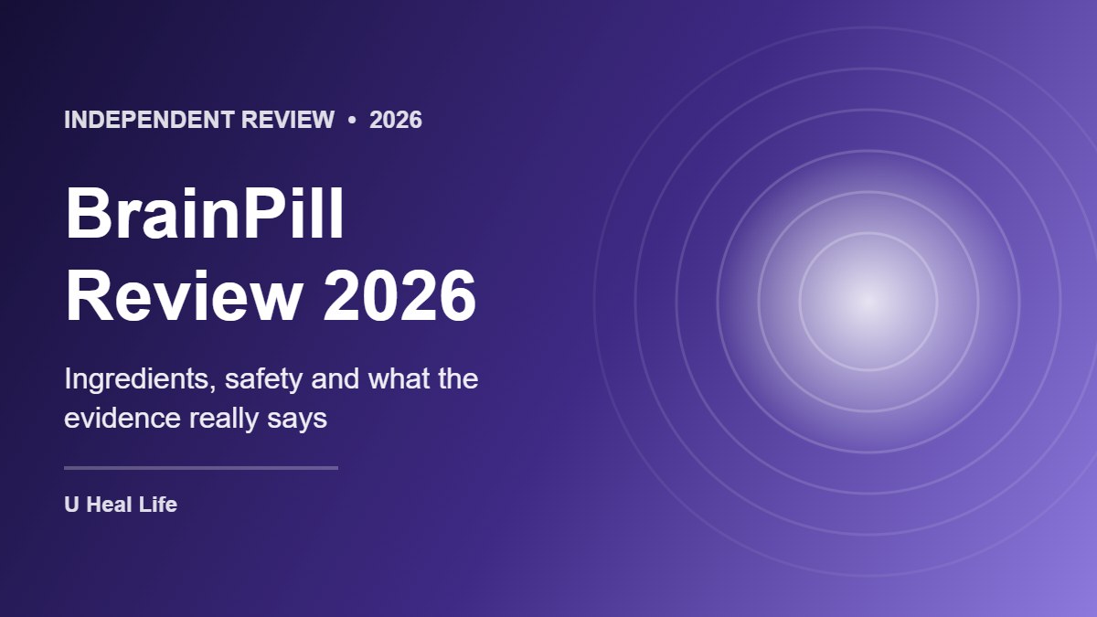 Purple concentric circles with the text BrainPill Review 2026: ingredients, safety and what the evidence really says
