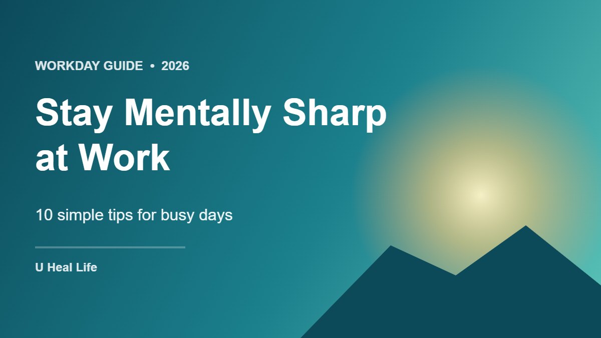 Graphic with the text Stay Mentally Sharp at Work: 10 simple tips for busy days